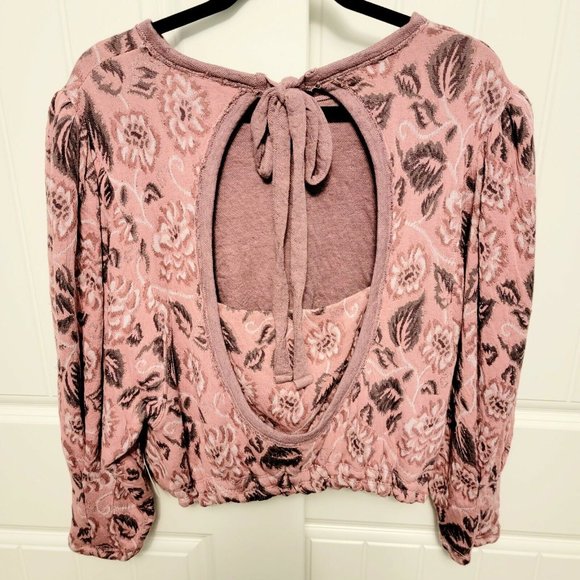 Free People No Ordinary Top Size XL Smoked Pink Combo Open Back Sweater NWT $128 - Picture 8 of 11